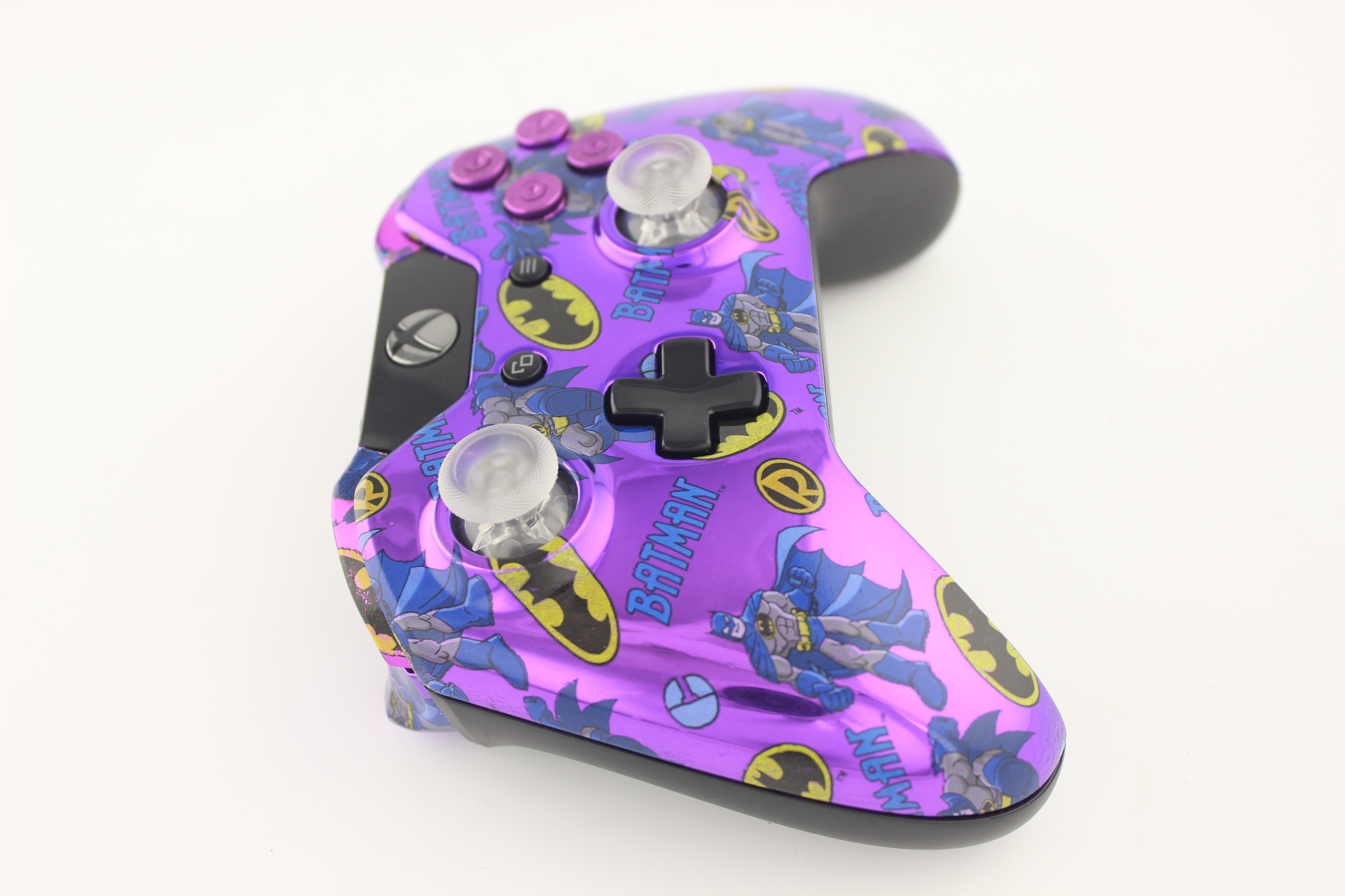 Purple Chrome Batman Lit Xbox One Controller with Purple Bullet Buttons 2 - MorbidStix Gallery